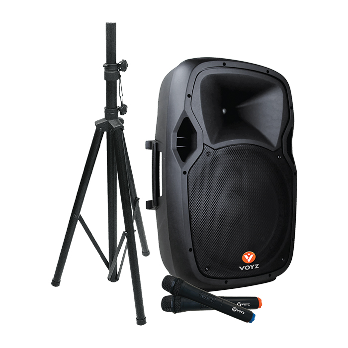 BOCINA PORTABLE CON MICROFONO Y PEDESTAL